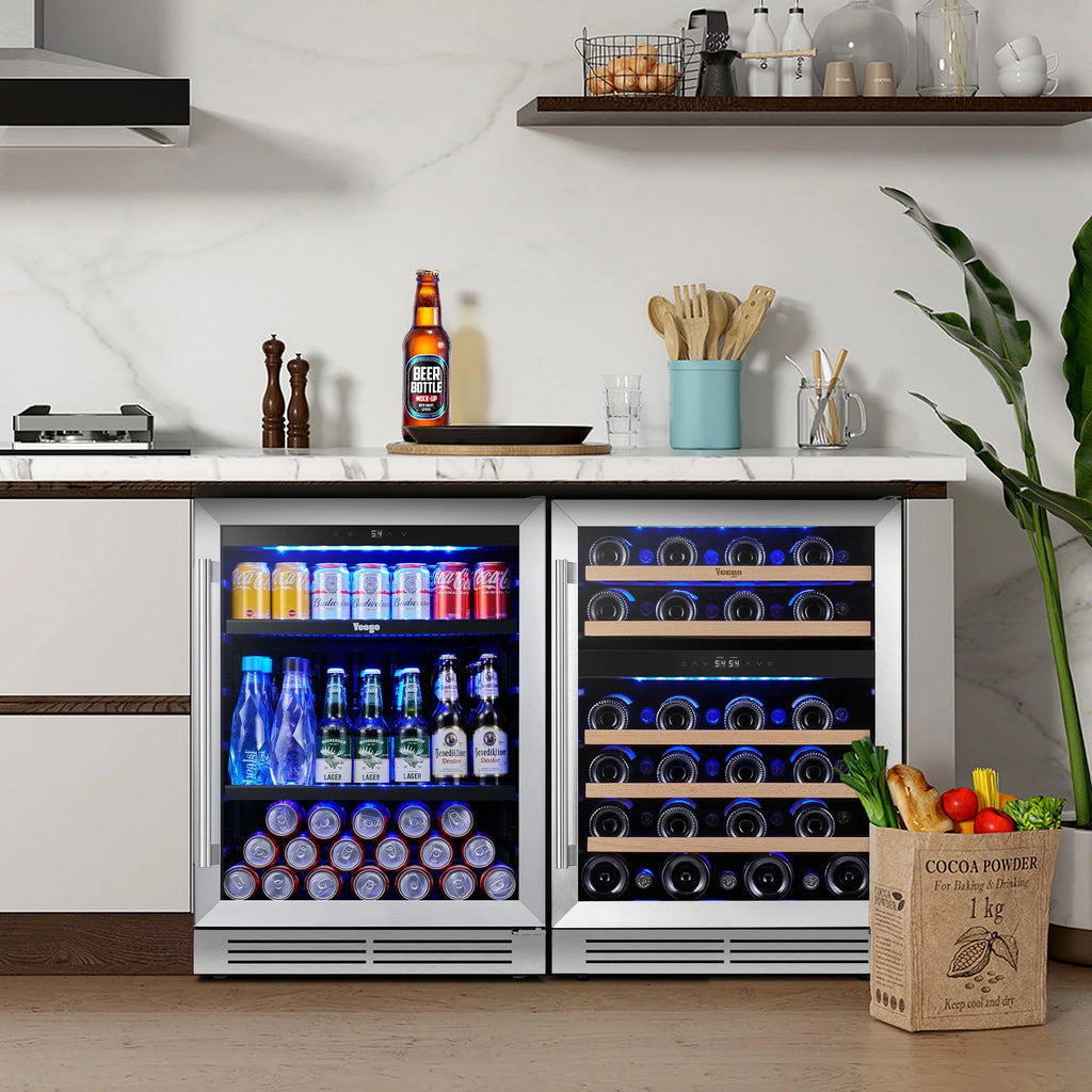 Yeego 30" Wine and Beverage Refrigerator,Two 15" Wine and Beverage Cooler Under Counter or Freestanding, Hold 33 Bottles and 80 Cans(Two Pack)