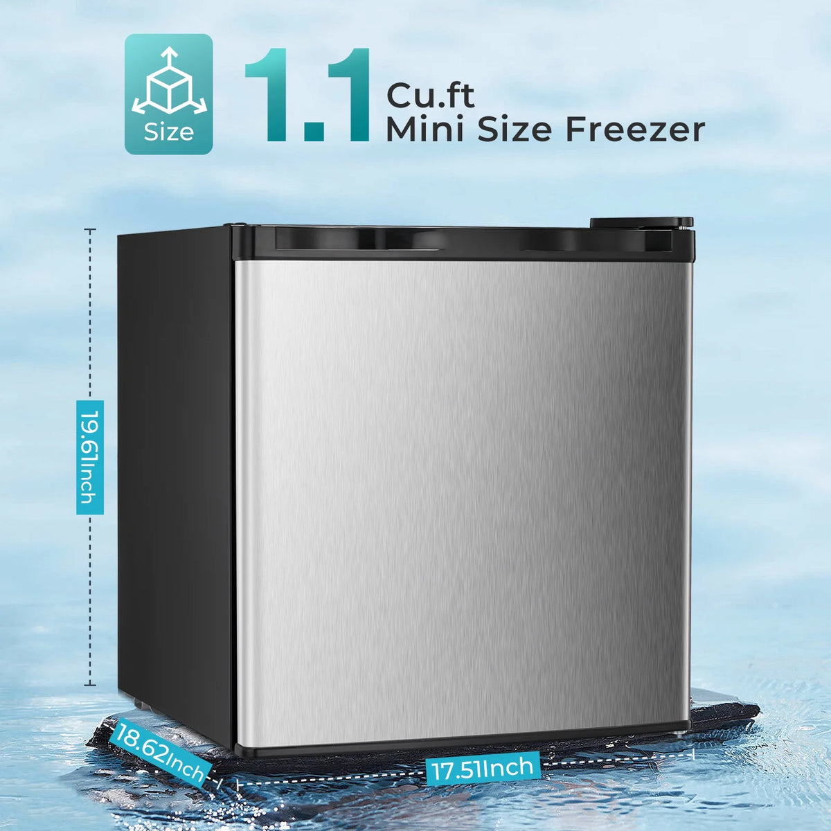 WAA Mini Freezer,1.1 Cu.ft Upright Freezer with Reversible Single Door,Removable Shelves,Small Freezer with Adjustable Thermostat for Home/Kitchen/Office (White)