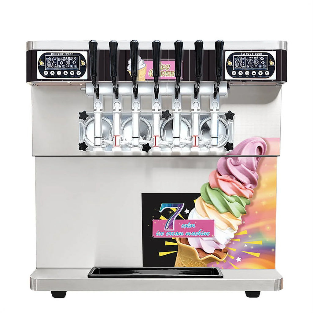 Kolice ETL Commercial Countertop 7 Flavors Soft Serve Ice Cream Machine-Transperant Dispenser, Upper Tanks Refrigerated