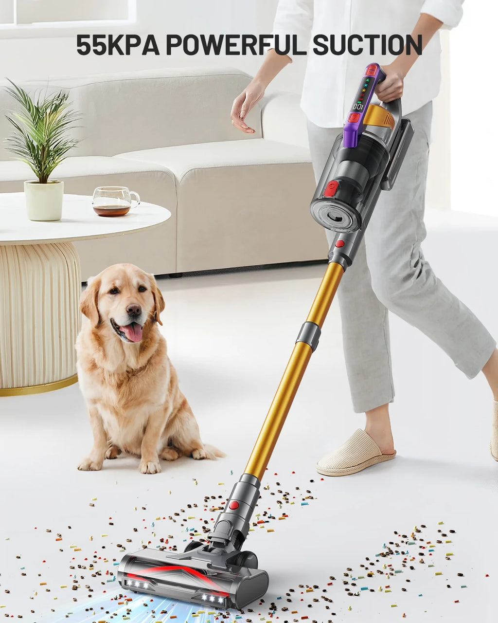AZVKEA Cordless Vacuum Cleaner 550W 55KPA 60Mins Stick Vacuum Cleaner for Home Hardwood Floor Carpet Pet with Display