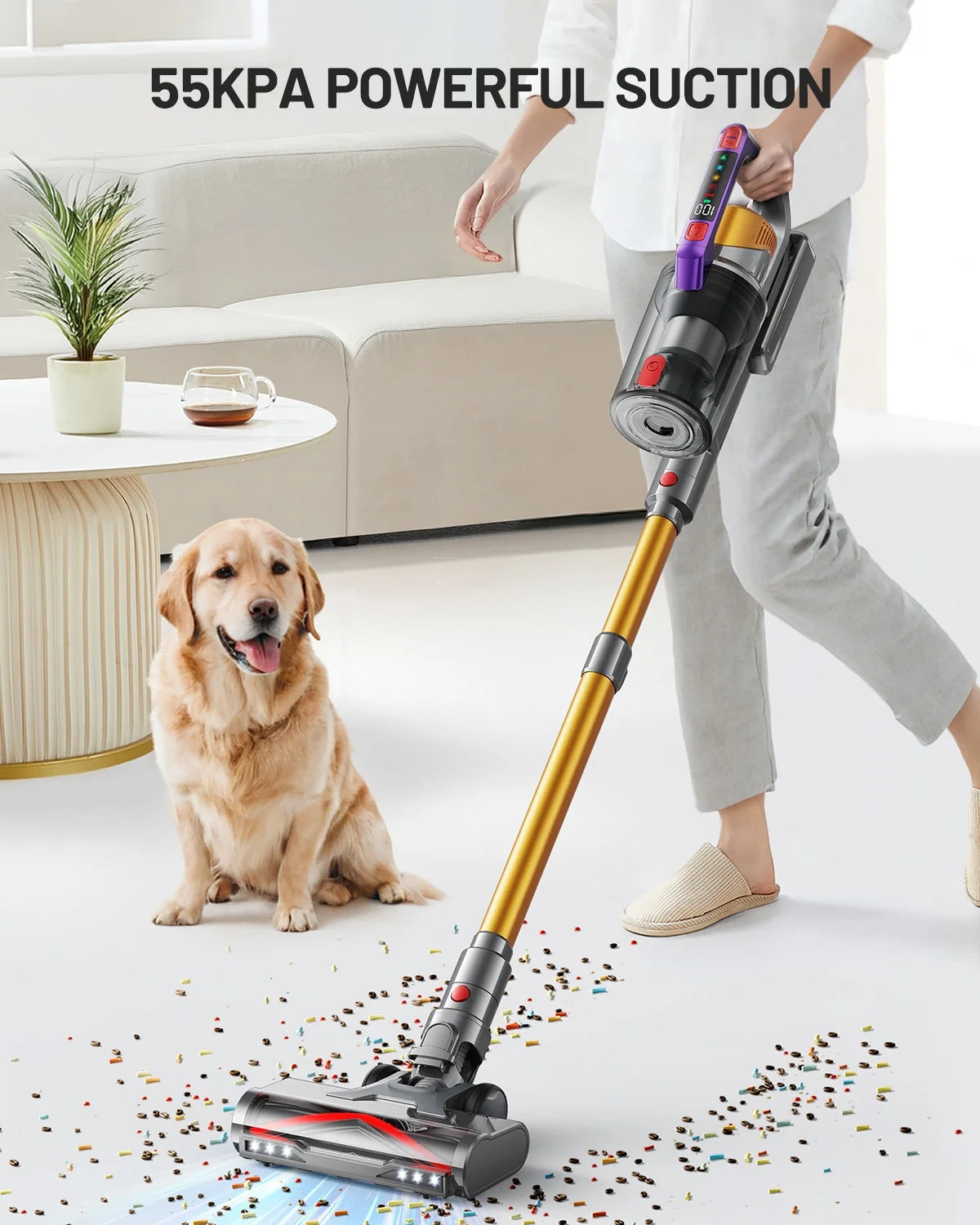 AZVKEA Cordless Vacuum Cleaner 550W 55KPA 60Mins Stick Vacuum Cleaner for Home Hardwood Floor Carpet Pet with Display