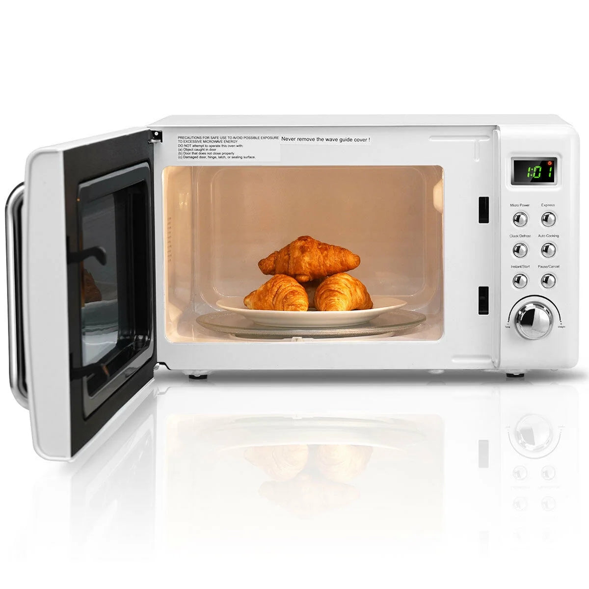 Costway 0.7Cu.ft Retro Countertop Microwave Oven 700W LED Display Glass Turntable Rose Gold