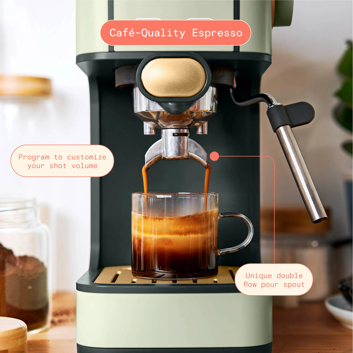 Beautiful Slim Espresso Machine with 20-Bar Pressure, Black Sesame by Drew Barrymore