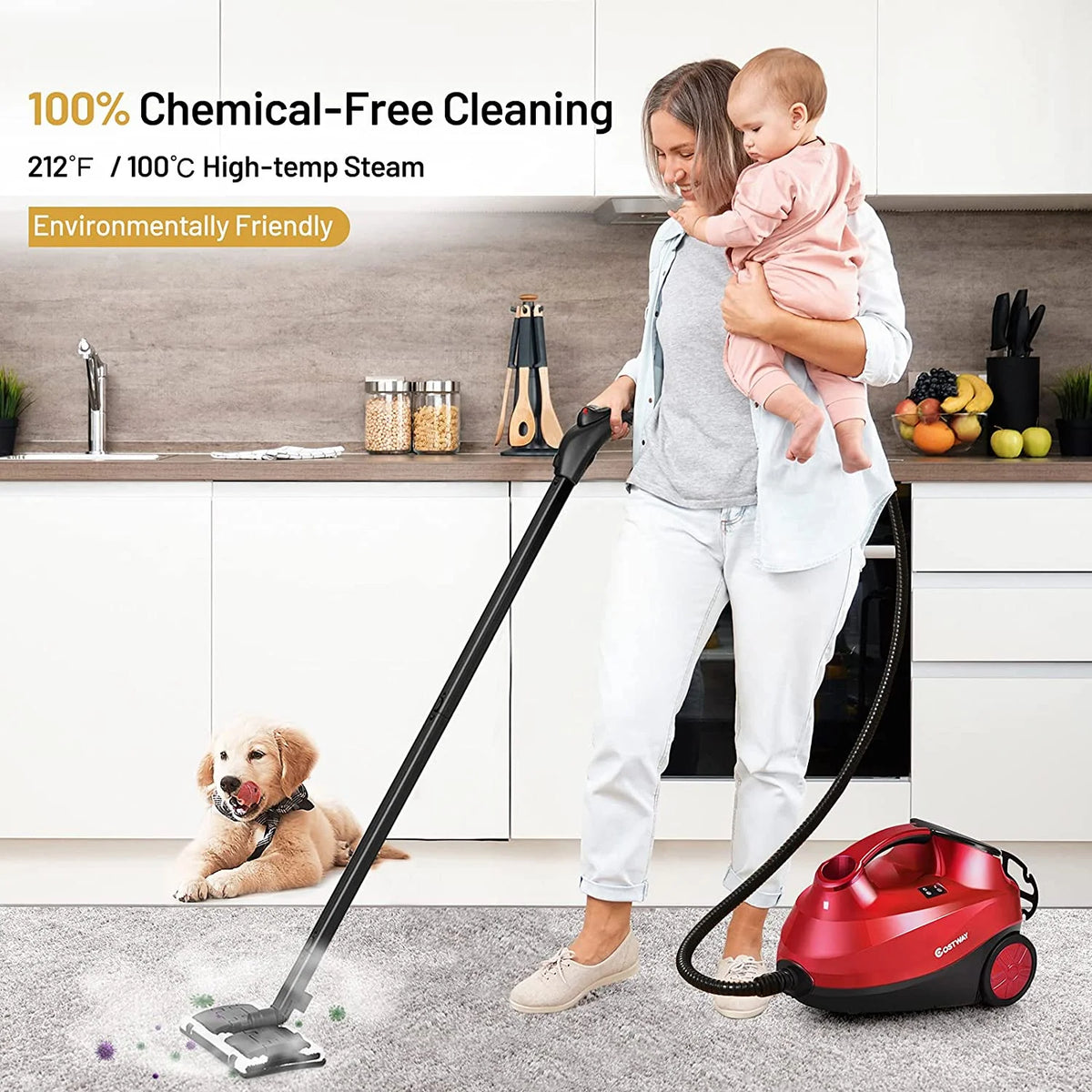 ARLIME Steam Cleaner, Heavy Duty Household Steamer w/ 19 Accessories, 1.5L Tank & 13ft Power Cord, Multipurpose Chemical-Free Household Steam Cleaner for Home, Carpet, Upholstery, Cars, Floors, Blue