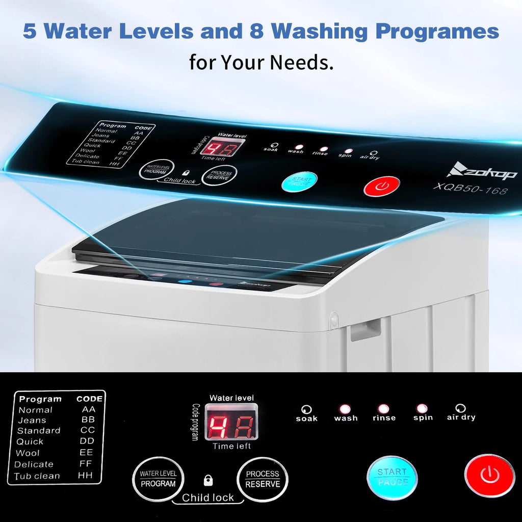 UbesGoo 15.6LBS Portable Washing Machine, Full-Automatic Electric Laundry Machine with Stainless Steel Drum,Compact Washer, Washer and Dryer Combo with Drain Pump for Apartment, Dorms, RV