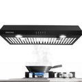 Range Hood 30 inch Under Cabinet,Black Stainless Steel Range Hood with 500 CFM,Ductless Range Hood Black,Kitchen Vent Hood 30 inch with 3 Way Venting,Baffle Filters,LED Light