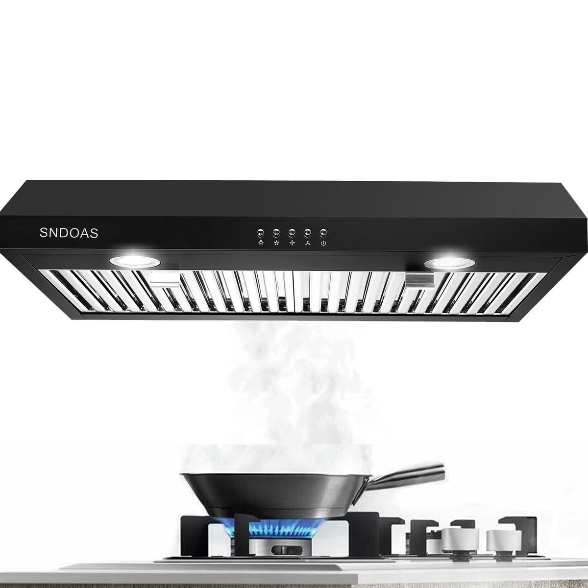Range Hood 30 inch Under Cabinet,Black Stainless Steel Range Hood with 500 CFM,Ductless Range Hood Black,Kitchen Vent Hood 30 inch with 3 Way Venting,Baffle Filters,LED Light