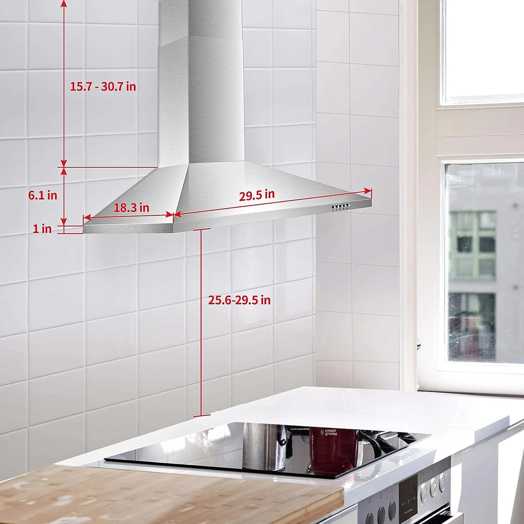 Range Hood 30 inch Wall Mounted Range Hood in Stainless Steel Convertible Stove Vent Hood 3 Speed