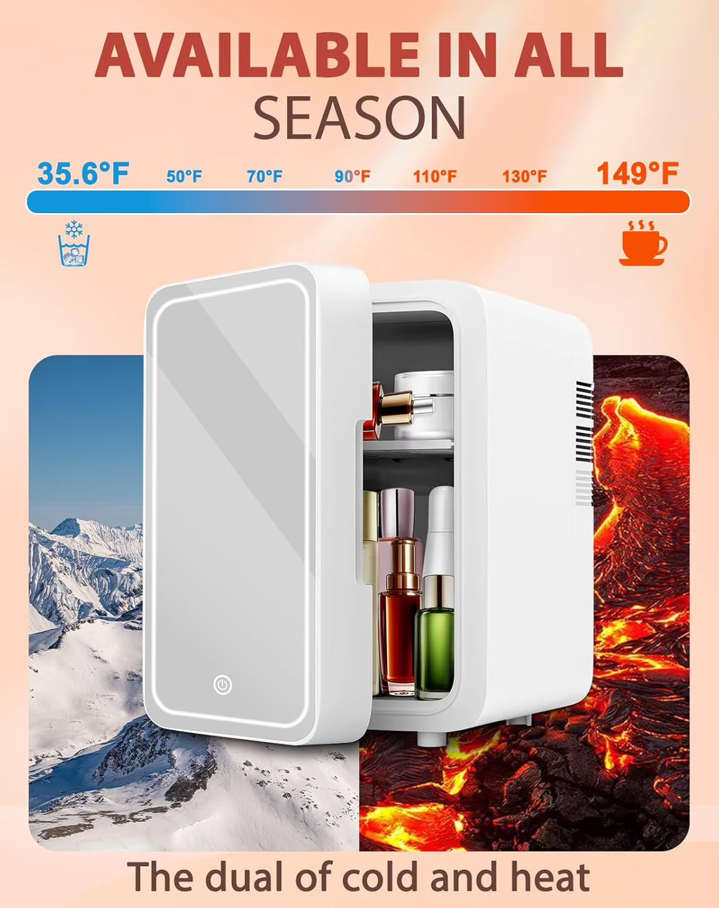 4L  Skincare Fridge with Dimmable LED Mirror | Portable Cooler & Warmer for Cosmetics, Skincare, Bedroom & Office