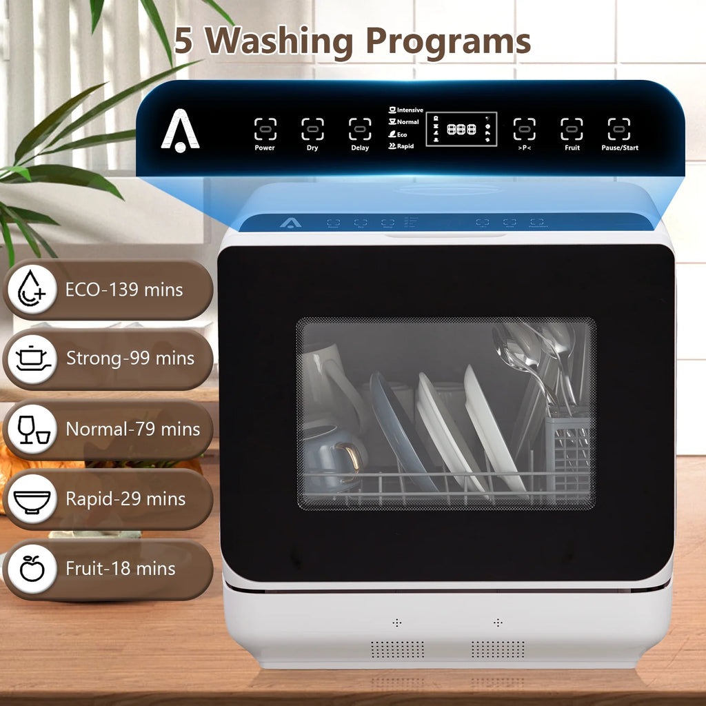 Danolapsi Portable Dishwasher,Countertop Dishwasher with 5L Water Tank, Dual Sprays,5 Programs,149�?High Temp & Air Dry, Mini Dishwasher for RVs & Apartments