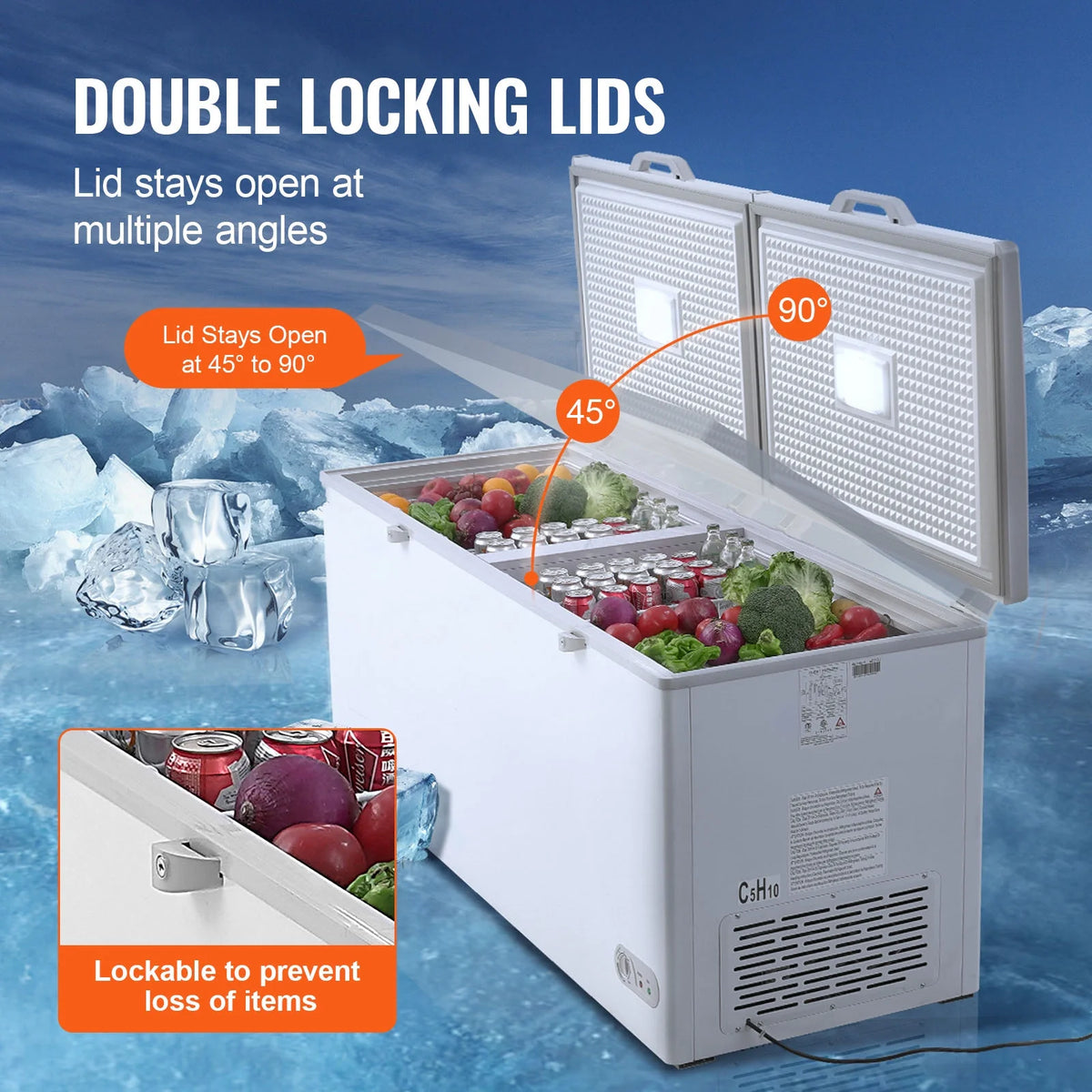 KFFKFF 19.8 Cu.ft / 561 L Small Top-Open Chest Freezer 4 Detachable Baskets, 7-Speed?Temperature Control Removable Storage Basket, Freestanding 6 Wheels