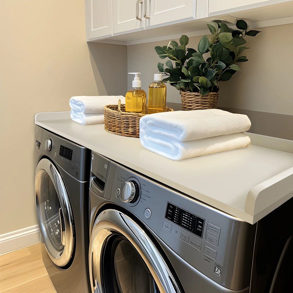 Kaboon Washer Dryer Countertop with Edge Rails, 27.5" x 54", Light Walnut