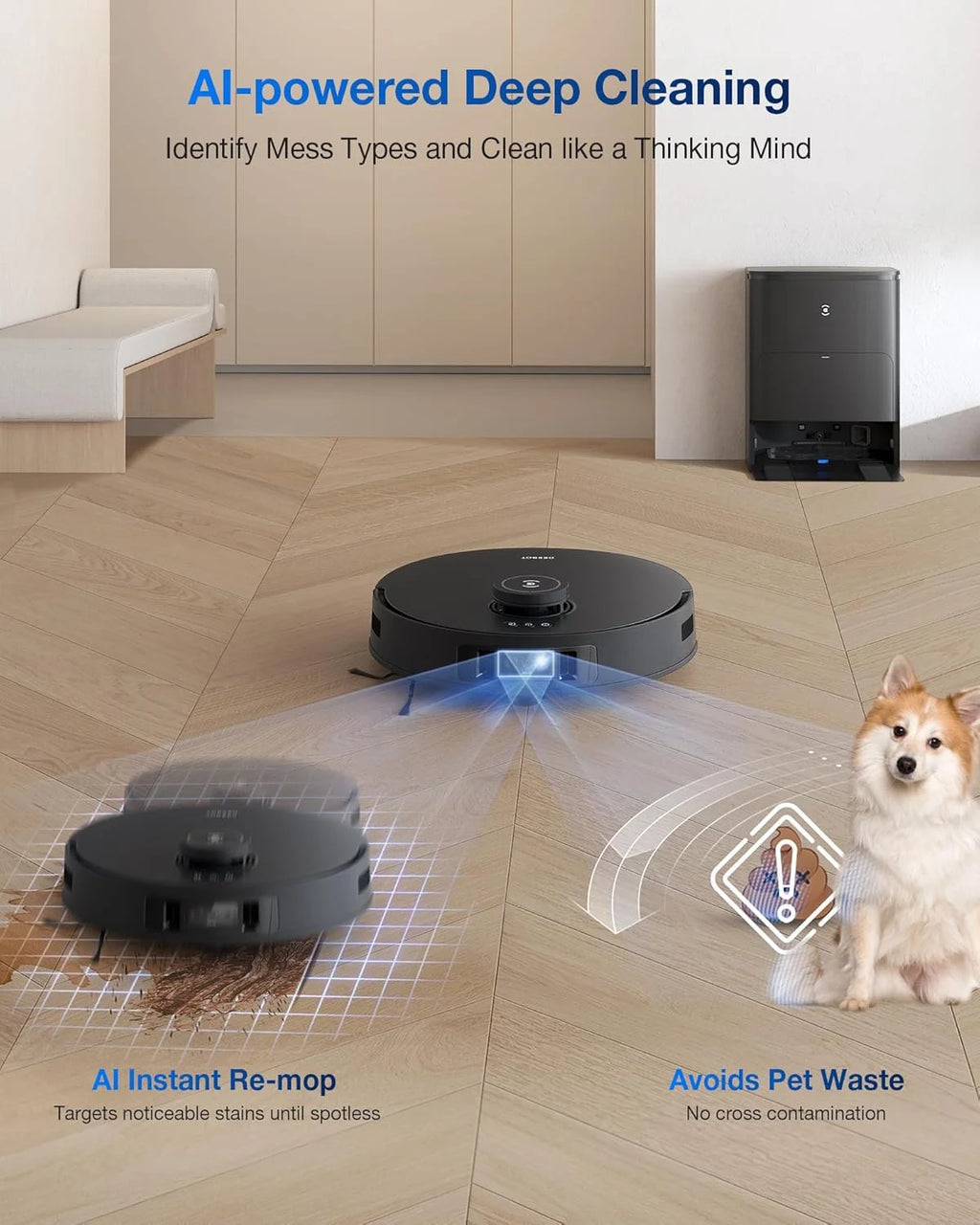 ECOVACS DEEBOT T30S Care Robot Vacuum & Mop - 11000Pa, ZeroTangle, TruEdge Mopping, Self-Emptying, Auto-Mop Lifting
