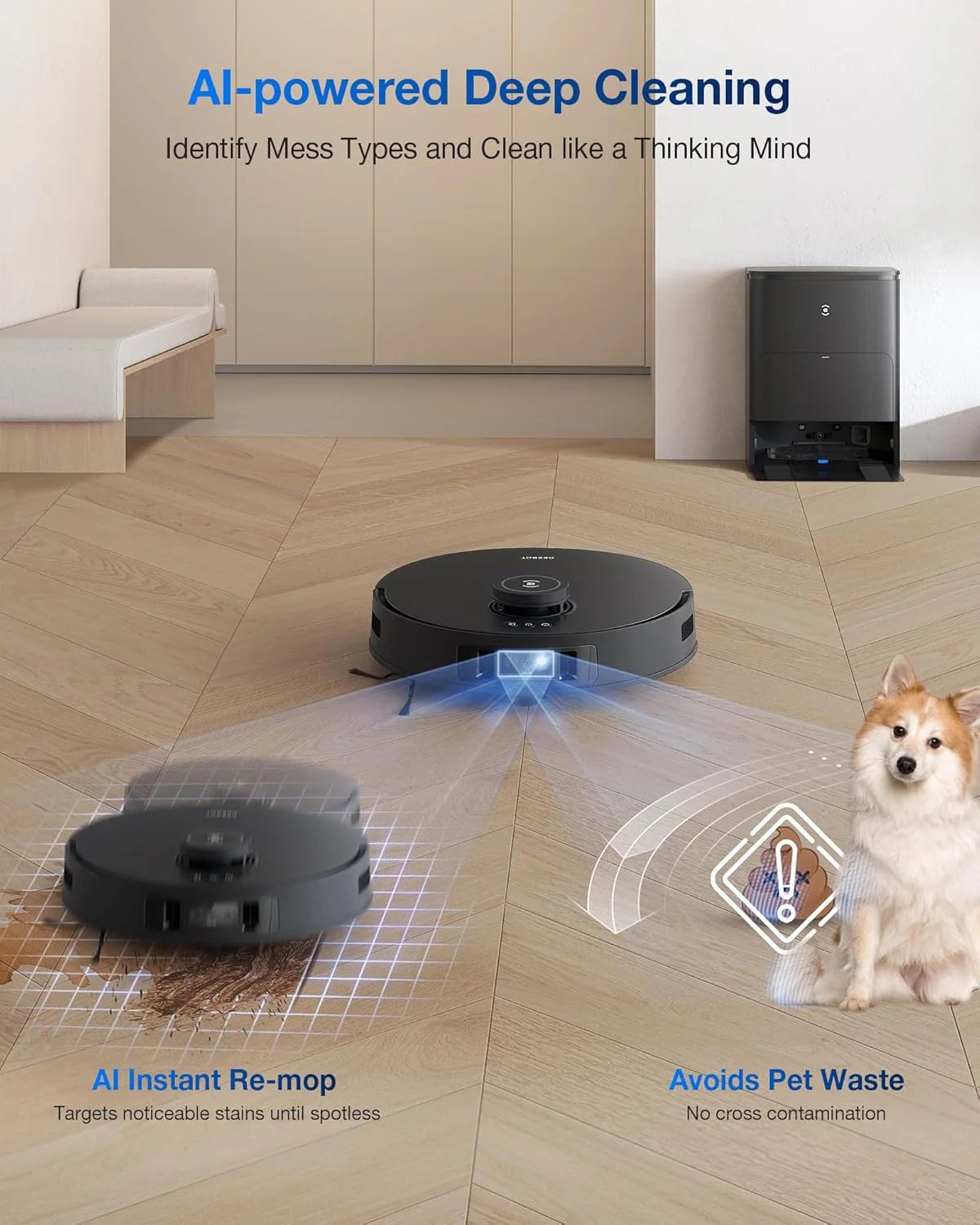 ECOVACS DEEBOT T30S Care Robot Vacuum & Mop - 11000Pa, ZeroTangle, TruEdge Mopping, Self-Emptying, Auto-Mop Lifting