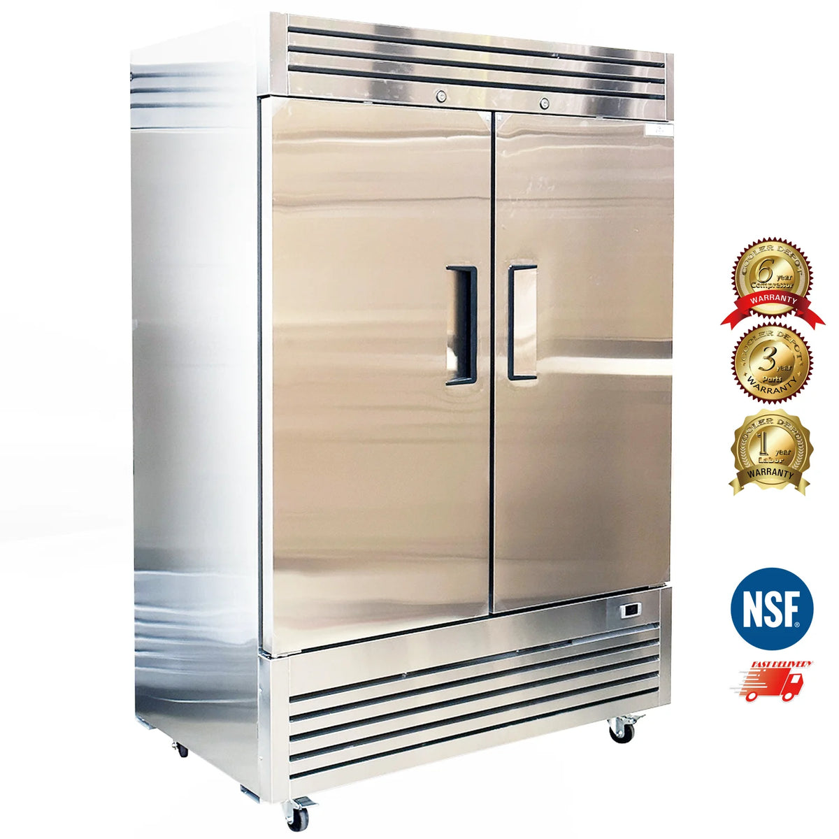 Commercial Reach in Refrigerator, 54" x 32" x 81 1/2", 42 Cubic Ft, Double Door Stainless Steel Fridge, NSFcertified