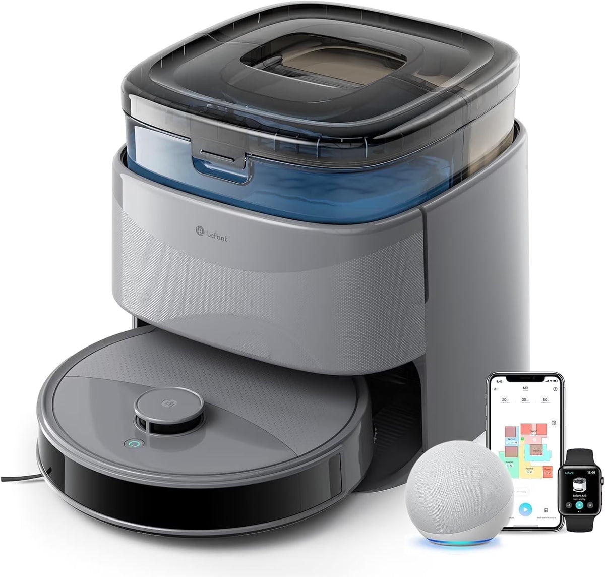 Lefant M3L Robot Vacuum and Mop, 12000Pa Suction, All-in-One Base Station, Anti-Tangle Brushes & Dual Spinning Mop, Self-Emptying & Refilling, LIDAR Navigation