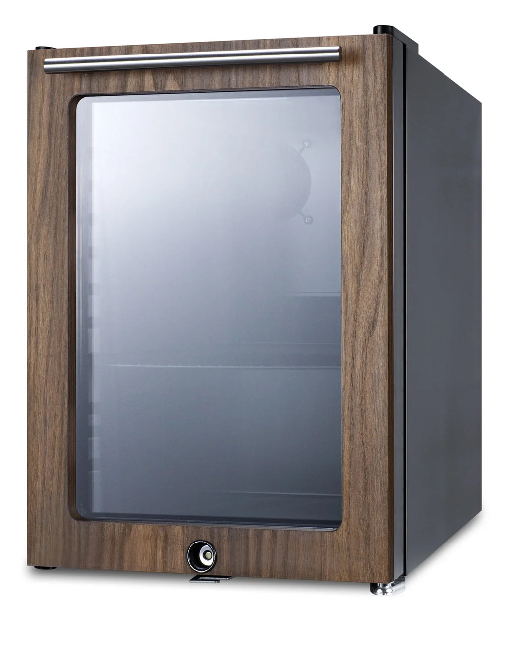 Summit Appliance SCR114LWP1 Compact Beverage Center with Wooden Glass Door Trim