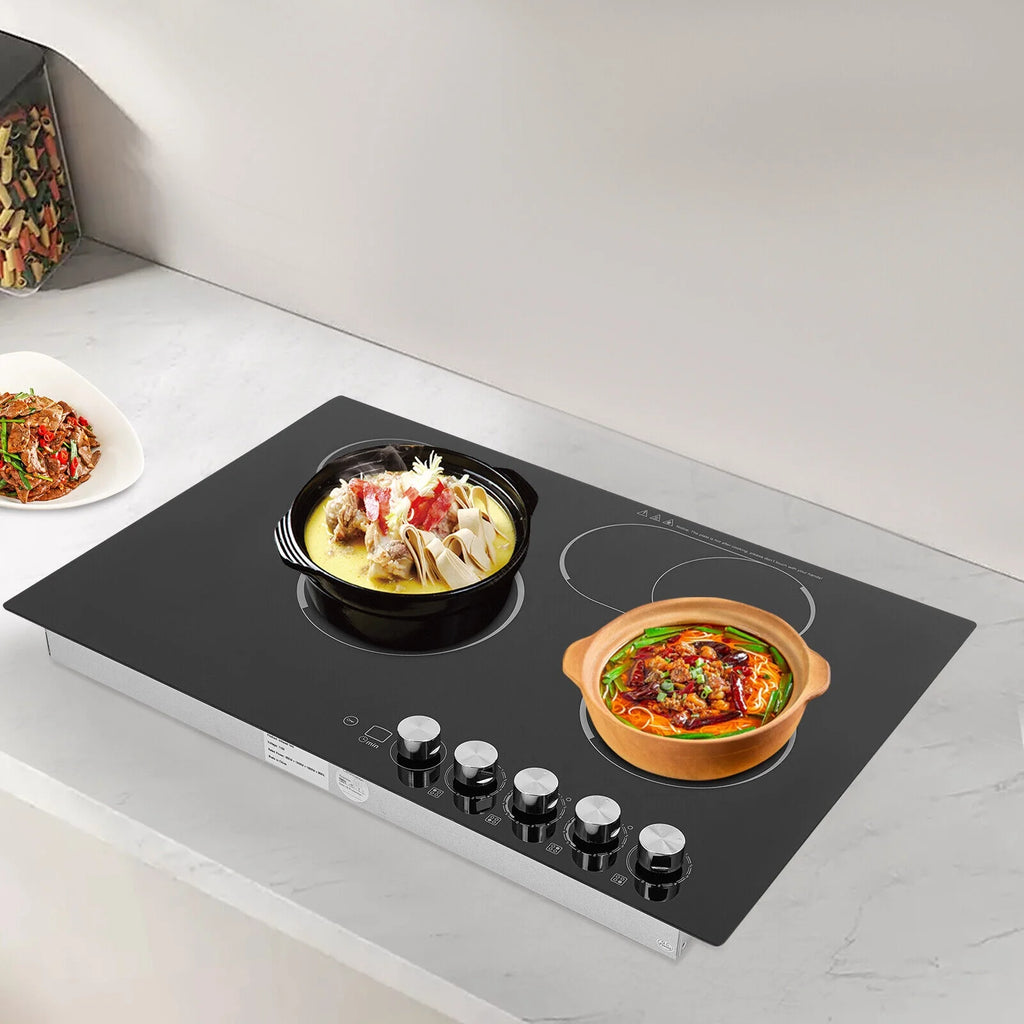 4 Burners Electric Cooktop, Knob Control Built-in Ceramic Cooktop, 23" Radiant Electric Cooktop Stovetop with Timer, 5 Heating Level, 3400W, 110V, Hard Wire