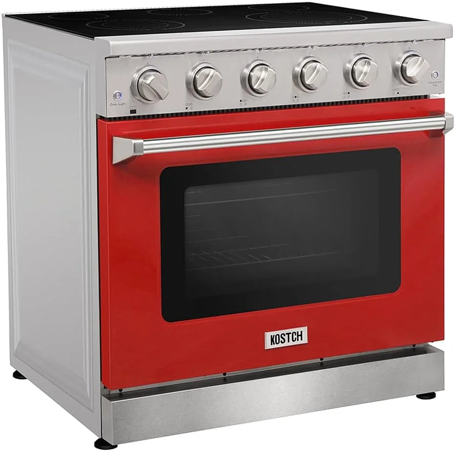 KOSTCH 36 inch Electric Range, 5-Burner Cooktop with 6.0 cu ft Convection Oven, Glass Top, in Stainless Steel