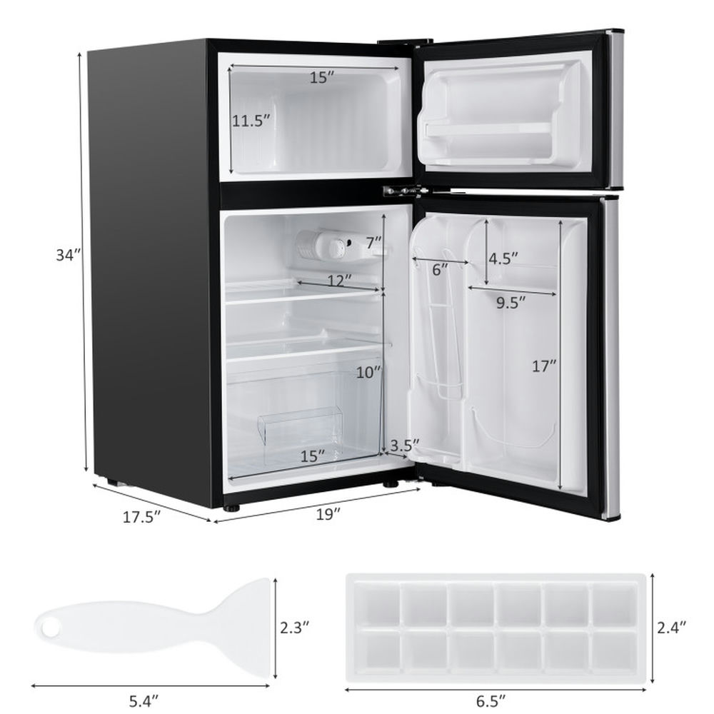 Barara King Fridge Freezer, Refrigerator,3.2 cu ft. Compact Stainless Steel Refrigerator-Gray