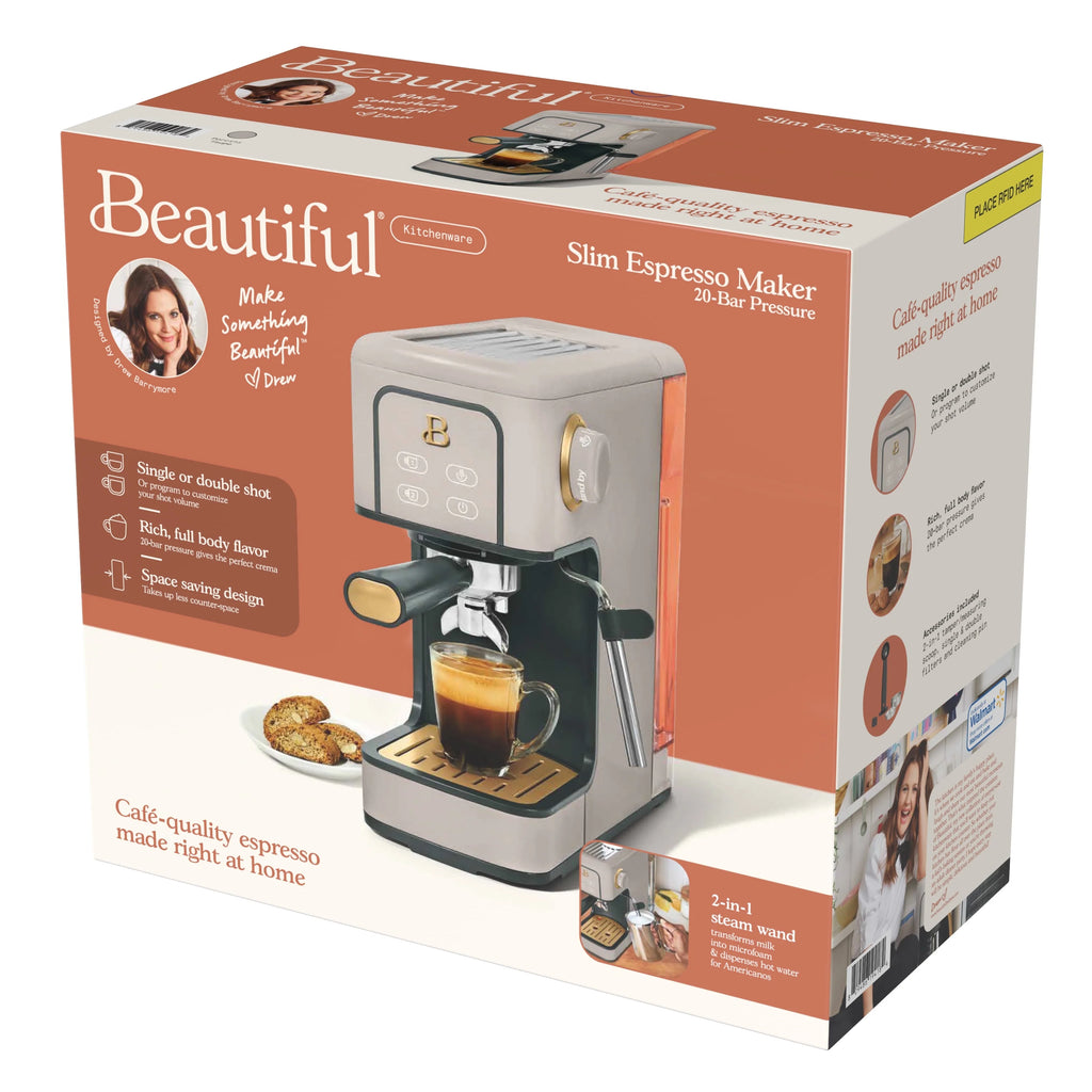 Beautiful Slim Espresso Machine with 20-Bar Pressure, Black Sesame by Drew Barrymore