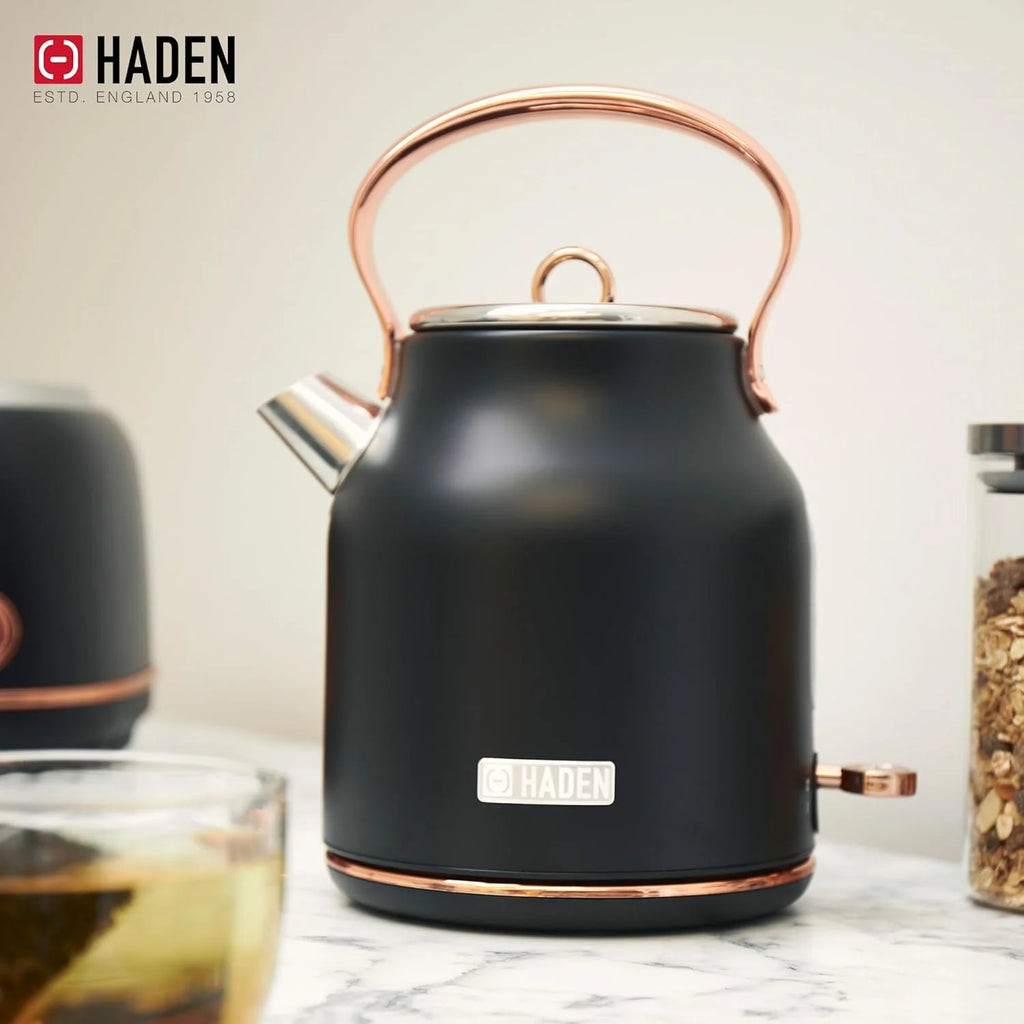 Heritage 1.7L Stainless Steel Electric Water Tea Kettle, Black & Copper