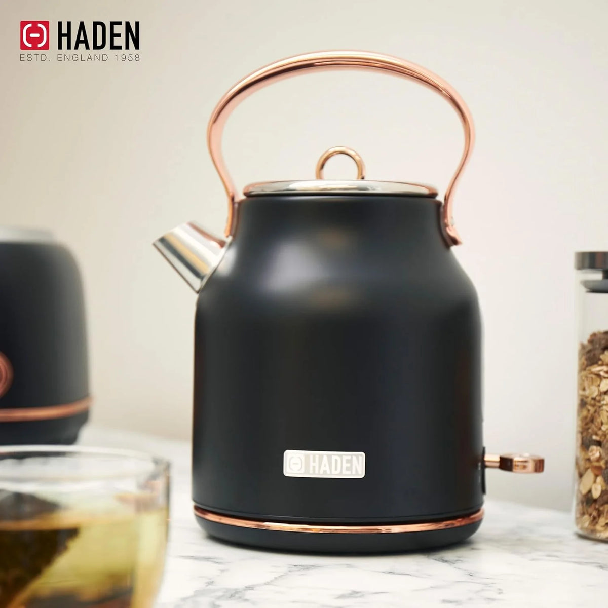 Heritage 1.7L Stainless Steel Electric Water Tea Kettle, Black & Copper