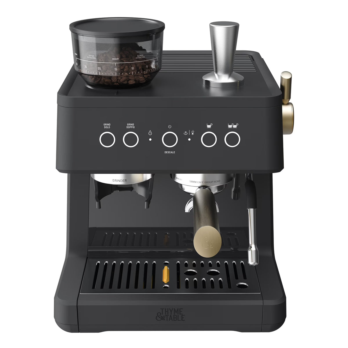 Thyme & Table Barista Grade Espresso Machine with 15-Bar Pressure, Conical Burr Grinder and Steam Wand, Sand White