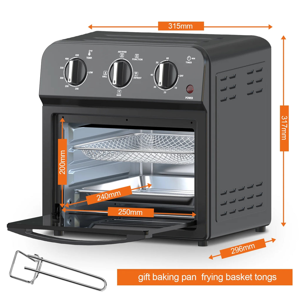 Plum Chef 13QT Air Fryer Toaster Oven Combo, 7-in-1 Multifunctional Countertop Oven with 360�� Hot Air Circulation for Healthy Oil-Free Cooking, Family Size, Stainless Steel, Silver