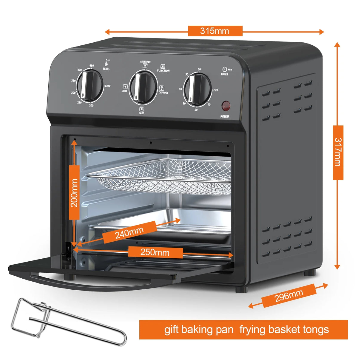 Plum Chef 13QT Air Fryer Toaster Oven Combo, 7-in-1 Multifunctional Countertop Oven with 360�� Hot Air Circulation for Healthy Oil-Free Cooking, Family Size, Stainless Steel, Silver