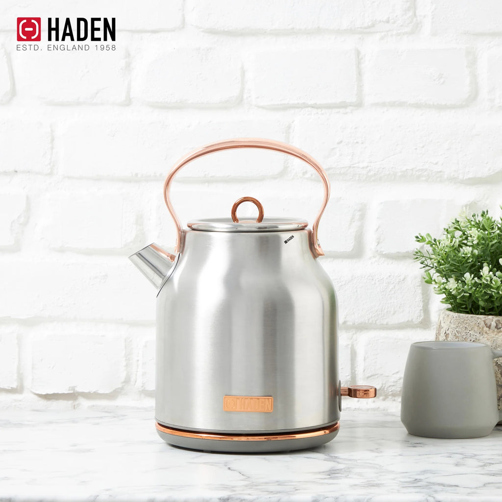 Haden Heritage 1.7 Liter Electric Kettle with 2 Slice Bread Toaster, White