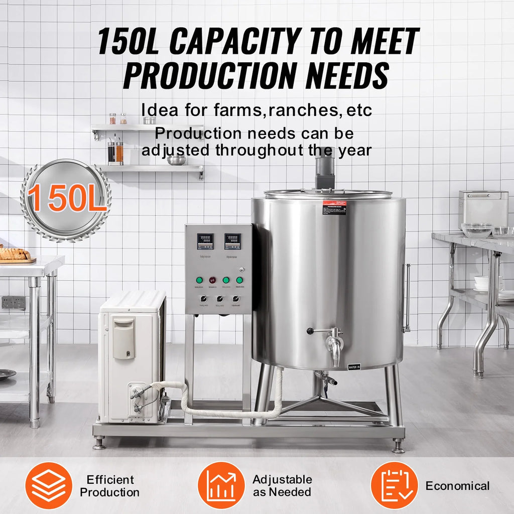 KFFKFF 150L Commercial Milk Pasteurization Machine Automatic Pasteurizer Ice Cream Juice Beer Pasteurizer with Cooling and Warming Function Stainless Steel