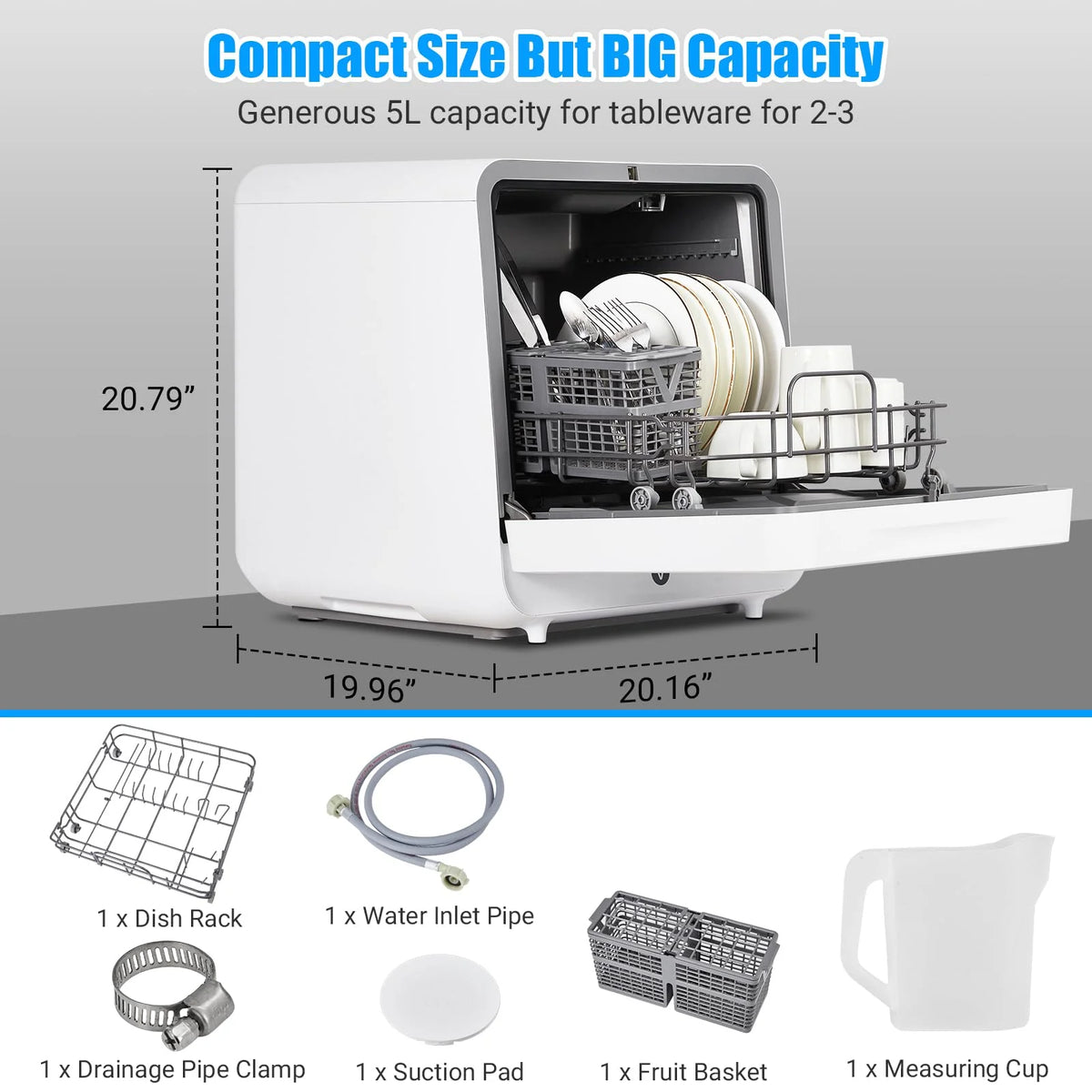 Portable Countertop Dishwashers, Compact Dishwashers with Air-Dry Function for Small Apartments, 5 Washing Programs