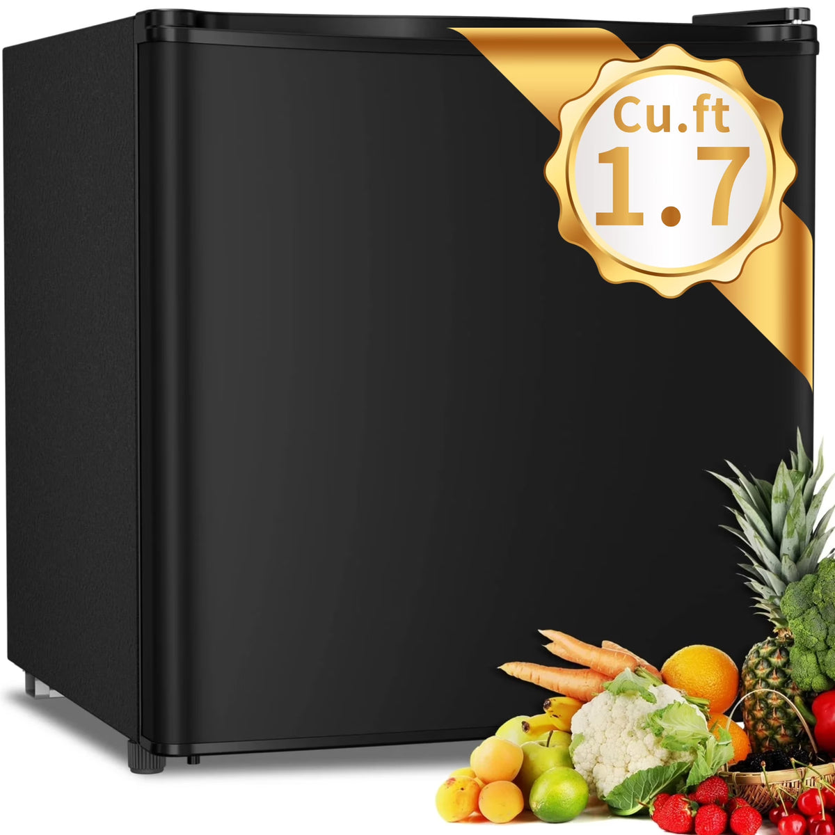 1.7 Cu ft Compact Single Door Refrigerator - Energy Efficient, Reversible Door, Perfect for Home, Office, or Dorm, Black