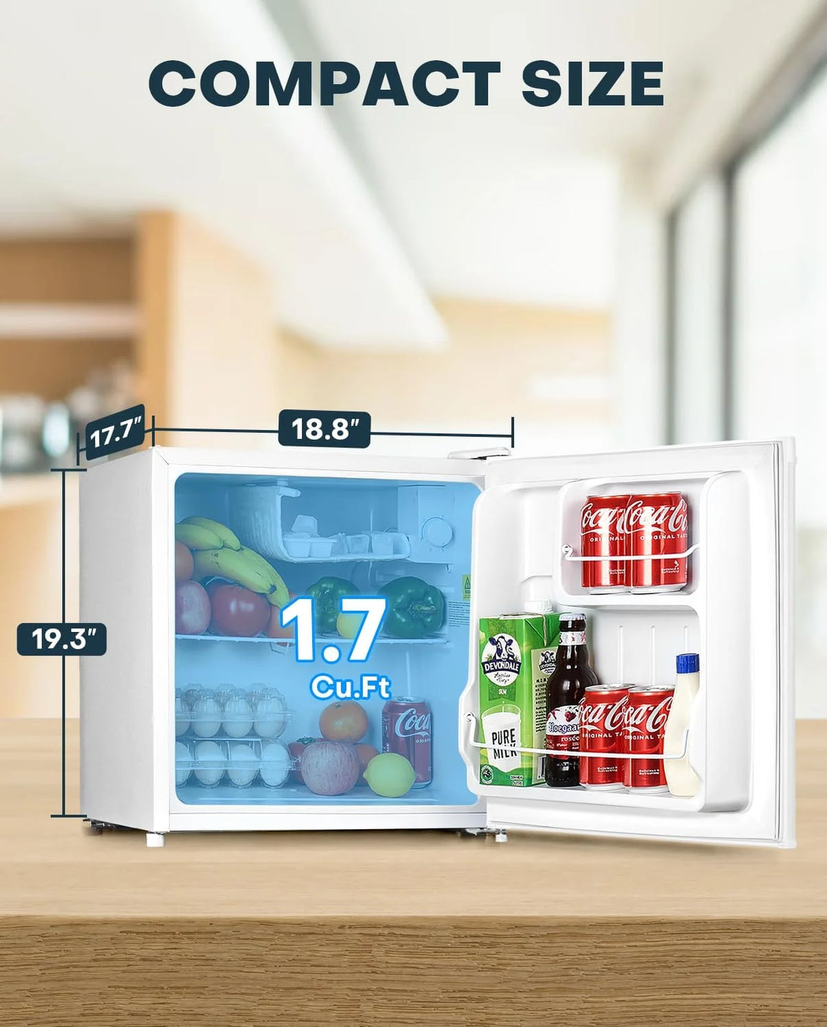 Upstreman 1.7 Cu.ft Mini Fridge with Freezer, Dorm Essentials, Adjustable Thermostat, Energy Saving, Low Noise, Single Door Compact Refrigerator for Dorm, Office, Bedroom, Blue-FR17