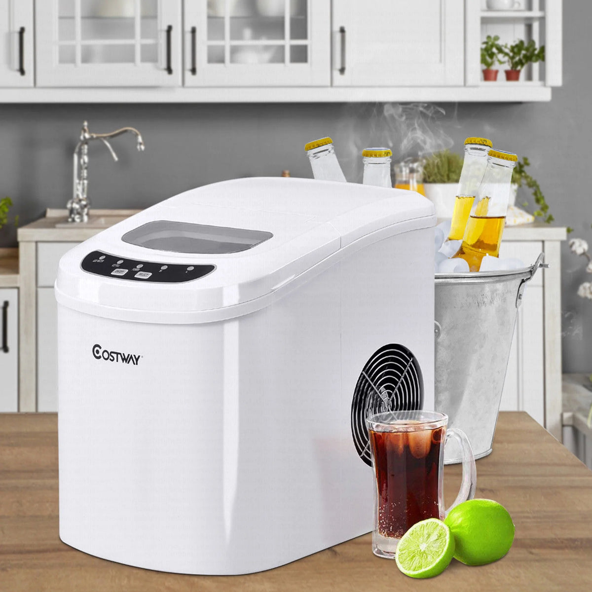 Costway Silver Portable Compact Electric Ice Maker Machine Mini Cube 26lb/Day