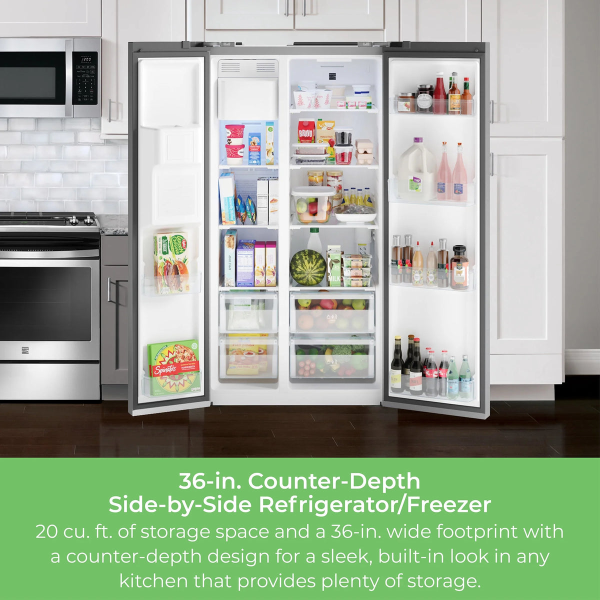Kenmore 20 Cu. ft. 36-inch Depth Side-by-Side ENERGY STAR? Refrigerator/Freezer, Stainless Steel