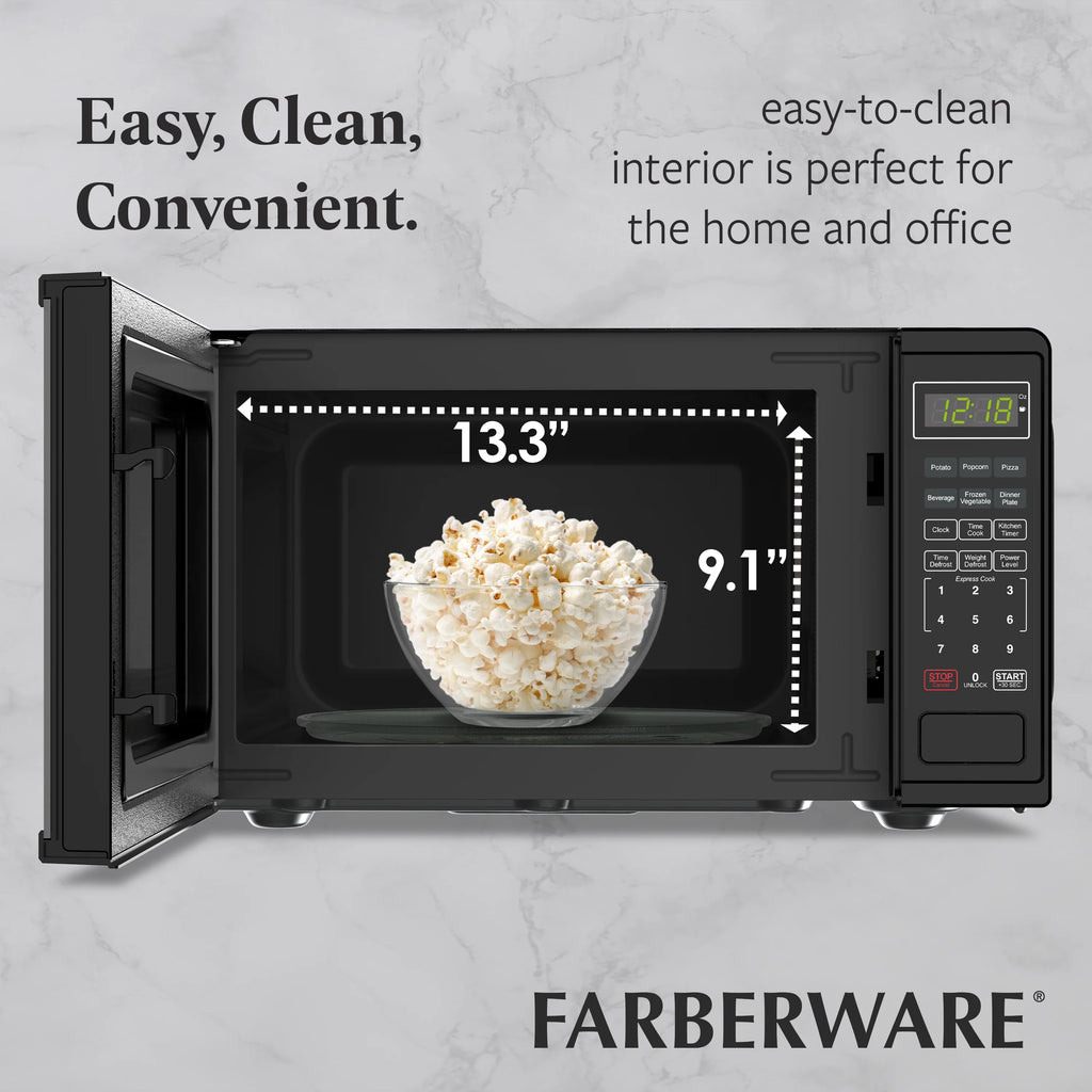 Farberware Countertop Microwave Ov 1100 Watts, 2.2 cu ft - Smart Sensor With LED Lighting and Child Lock - Perfect for Apartments and Dorms - Easy Clean Black Interior, Stainless Steel