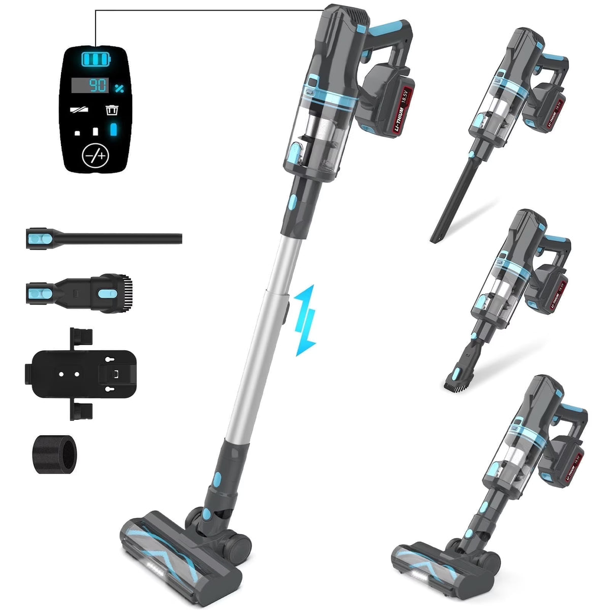 Cordless Vacuum Cleaner,30Kpa 60Mins Stick Vacuum Cleaner with LED Touch Screen,Lightweight Vacuum for Home Pet Hair Carpet Hard Floors V11(Blue)