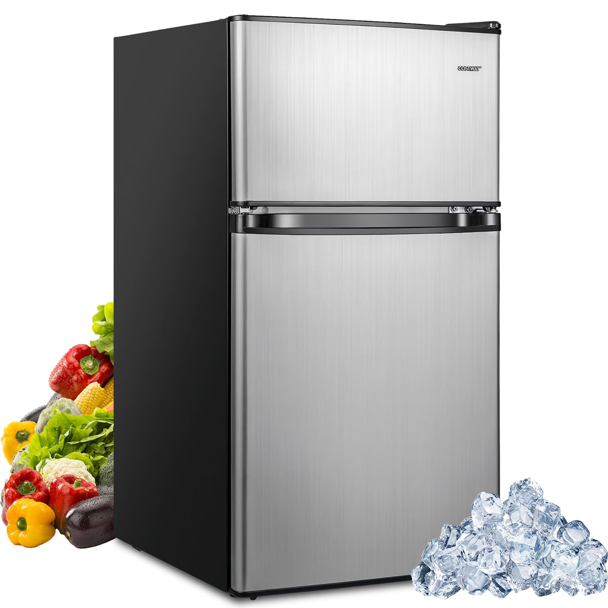 Costway FP10226US-SL Mini Refrigerator with Freezer Compact, Black and Silver, 19'' x 18'' x 33''
