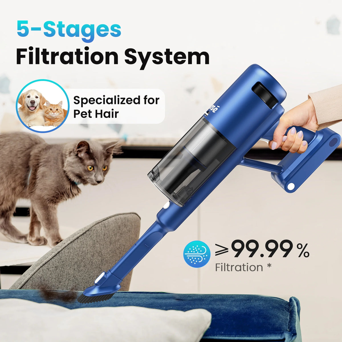 INSE Lightweight Cordless Vacuum with 30Kpa Powerful Suction & 60 Mins Runtime, Stick Vacuum  for Carpet, Tile, Pet Hair, Hardwood Floors