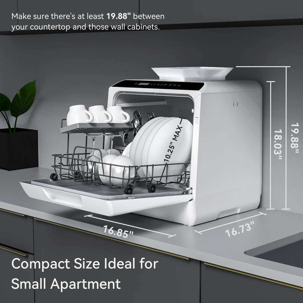 Hermitlux Portable Countertop Dishwasher, 5 Washing Programs, 5L Built-in Water Tank and Air-Dry Function, HMX-DW03