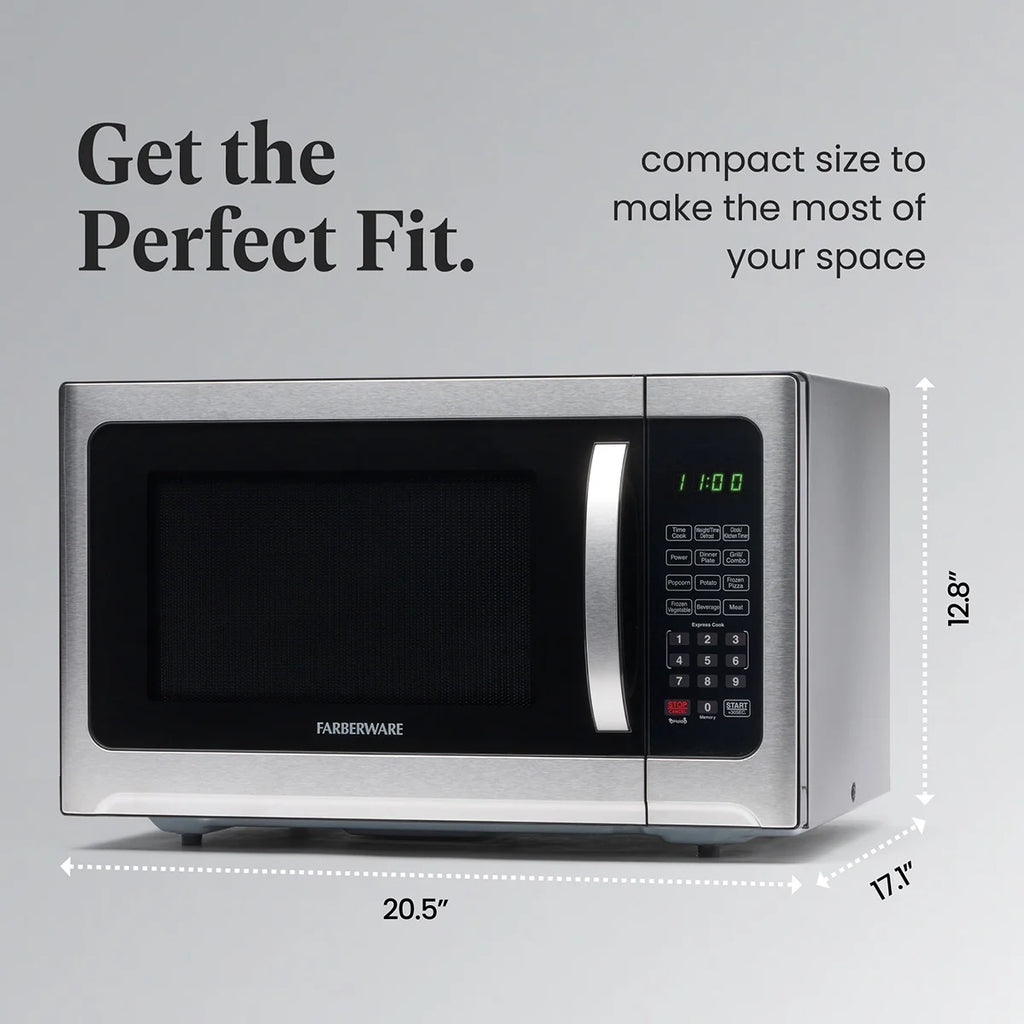 Farberware Professional 1.2 Cu. Ft. 1000-Watt Microwave Oven with Sensor Cooking, Stainless Steel/Black Body Wrap