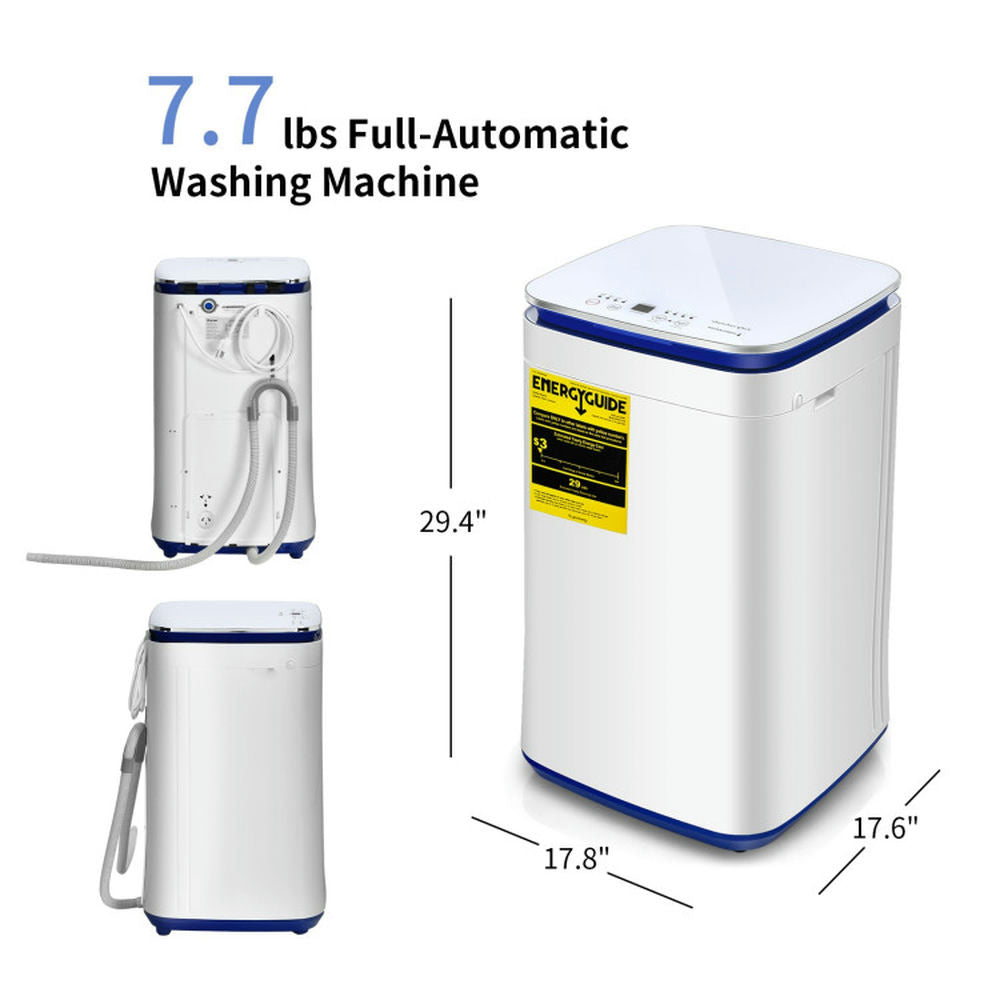 Demifill 7.7 lbs Compact Full Automatic Washing Machine with 24-Hour Delay Function, Full Automatic Laundry Washer with Heating Function Pump, Washing Machine for Indoor, Blue
