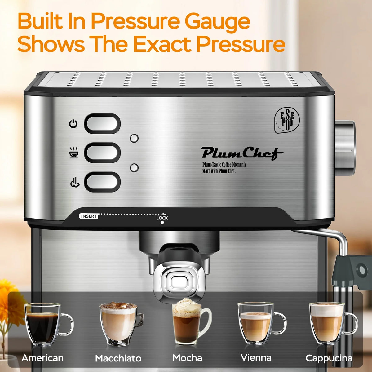 20 Bar Espresso Machine with Milk Frother, Single & Double Shot, ESE Pod Compatible, Removable Water Tank for Cappuccino, Latte, & Machiato for Home Barista