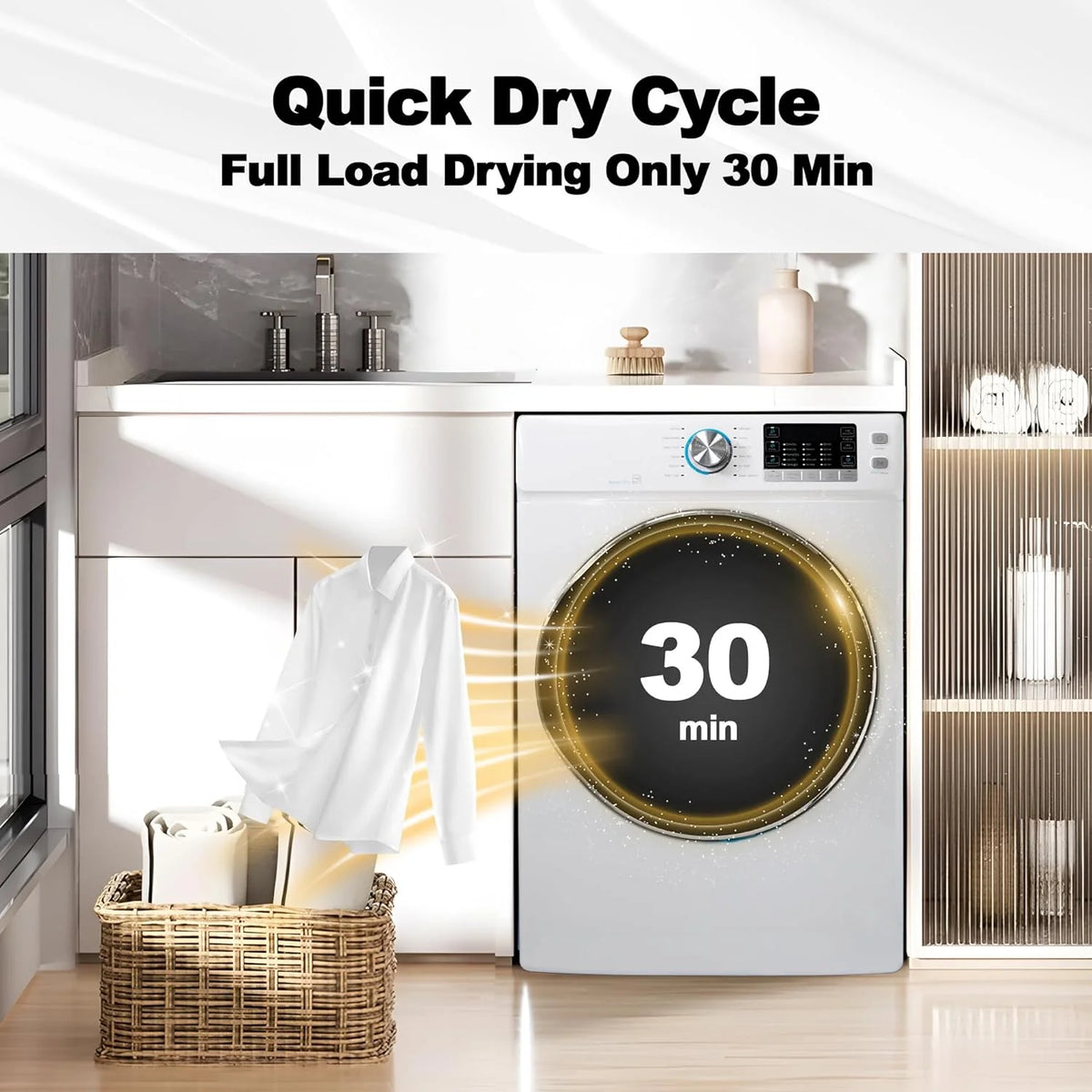 SMAD 8 Cu ft Electric Front Load Dryer, 27 in.W Large Capacity Steam Function Wrinkle Care Stackable