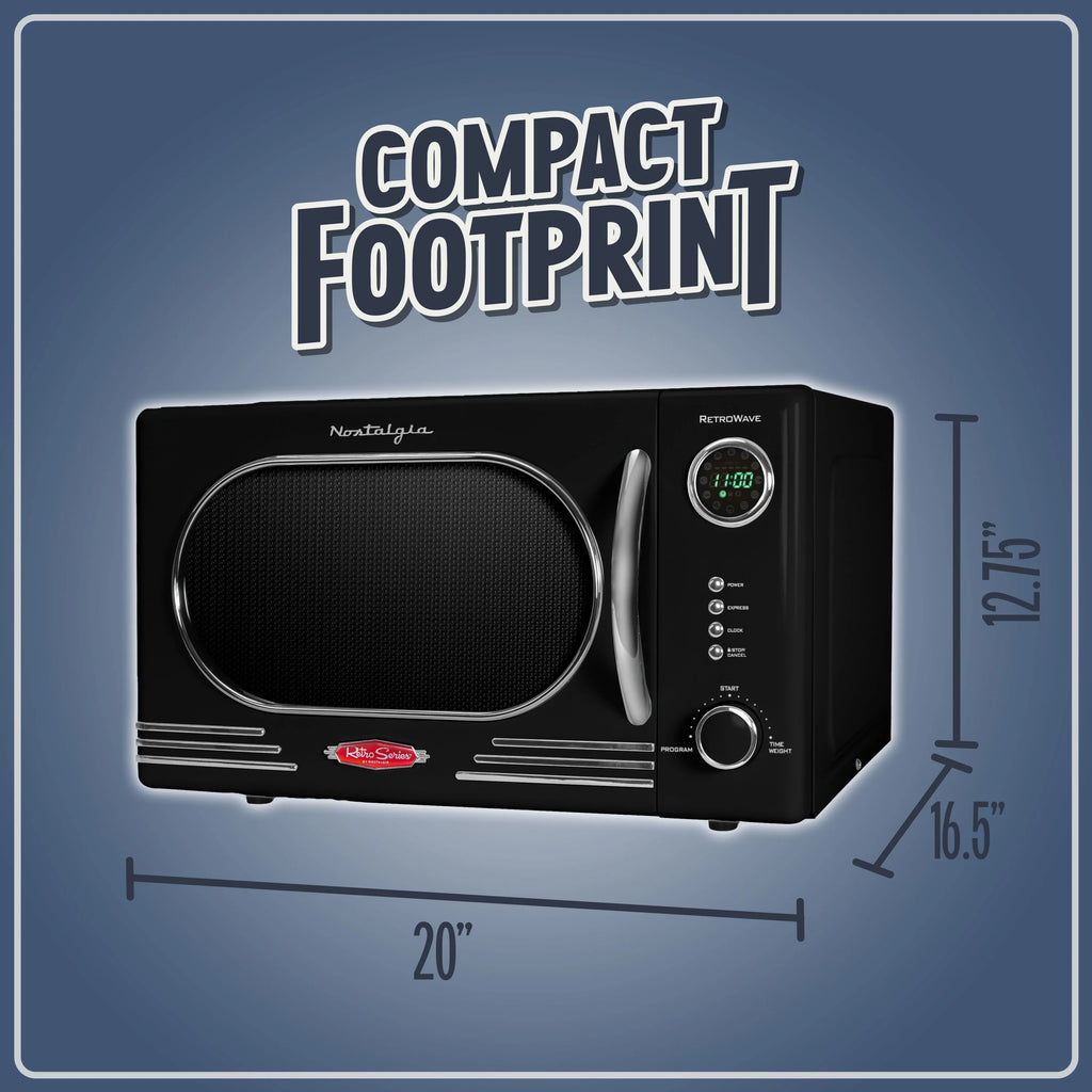Nostalgia Retro Countertop Microwave Oven - Large 1000-Watt - 1.1 cu ft - 12 Pre-Programmed Cooking Settings - Digital Clock - Kitchen Appliances - Black
