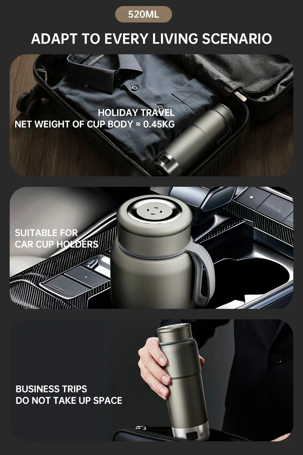 520ml Pure Titanium Portable Electric Kettle �C Travel Kettle Dual Voltage 100V-240V with Temperature Control, Lightweight, Leak-Proof, Fast Boil Mini Kettle for Travel, Office, Hotel, Camping