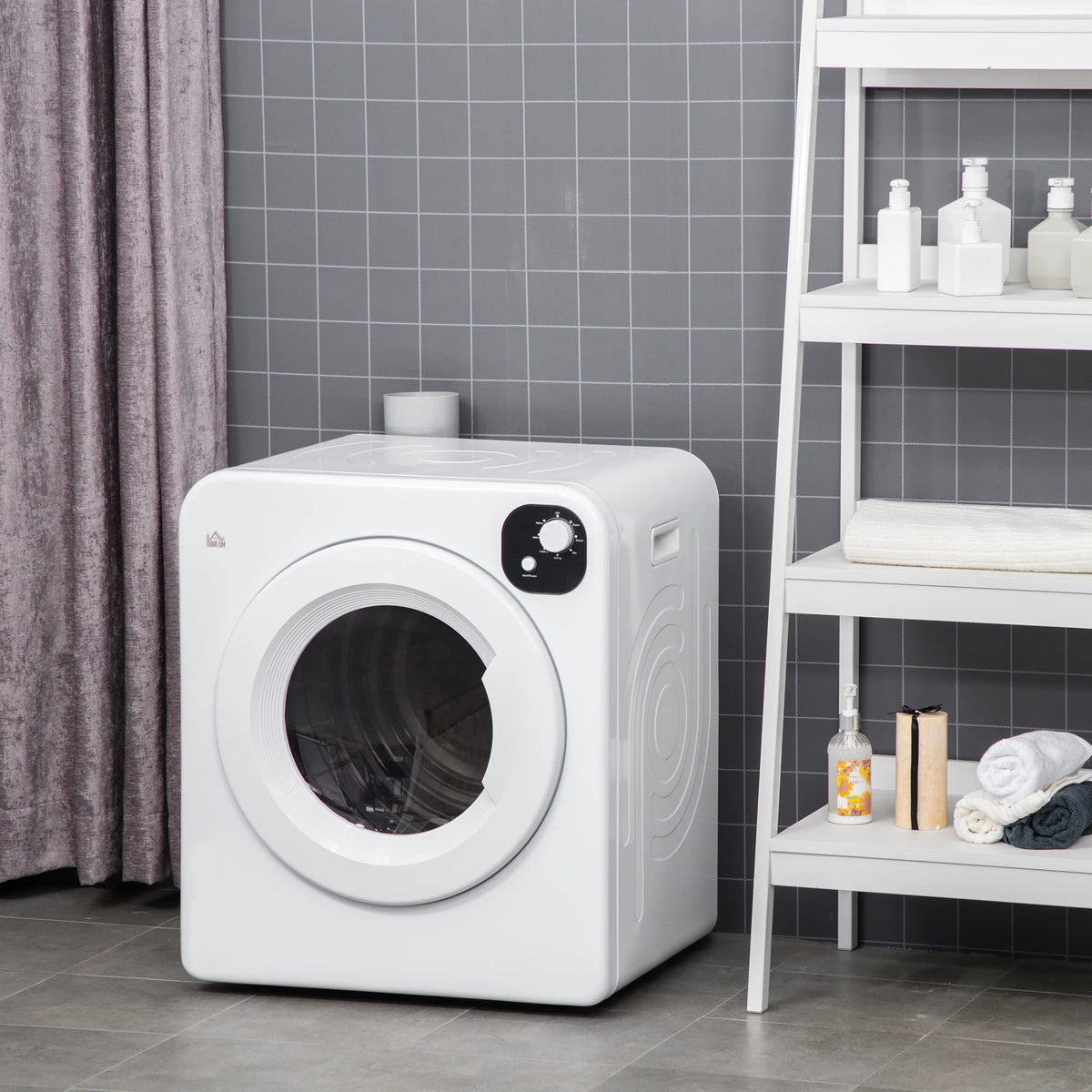 Clothes Dryer HOMCOM Portable Clothes Dryer, 120V 1300W Compact Laundry Dryer with Intelligent Drying, 3.2 cu.ft Stainless Steel Drum, Front Load Electric Dryer for Apartments, Dorms, RVs, White,Elec