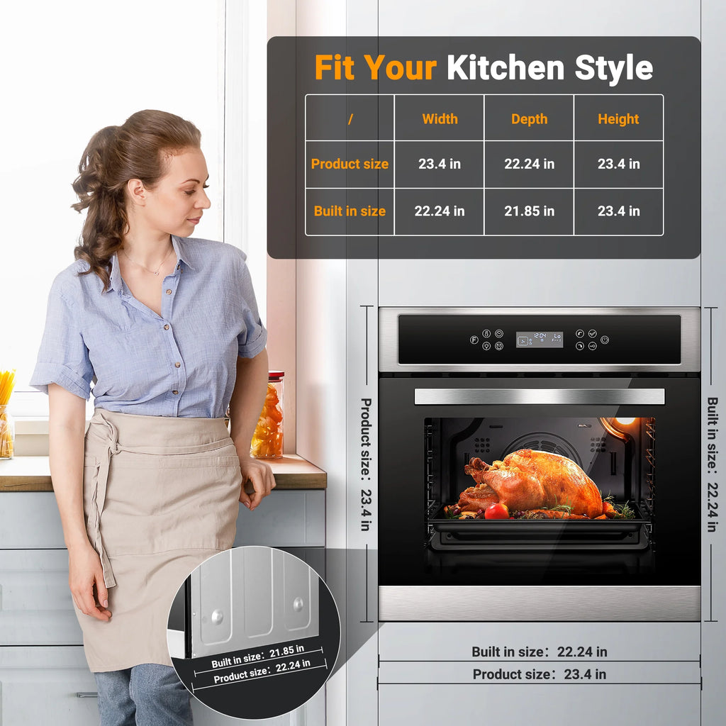 24" Electric Single Wall Oven 2.5 Cu.ft Convection Stainless Steel Built-in Electric Ovens with 11 Functions, 8 Automatic Recipes, 2800W, 240V, Upgraded